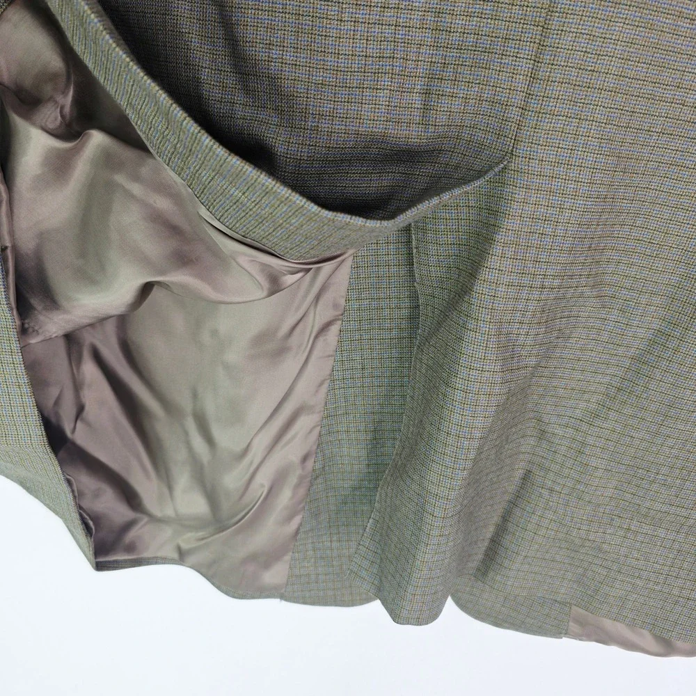 Jos. A. Bank Mens 48R Sport Coat Blazer Olive Green/Blue Micro Check 100% Wool